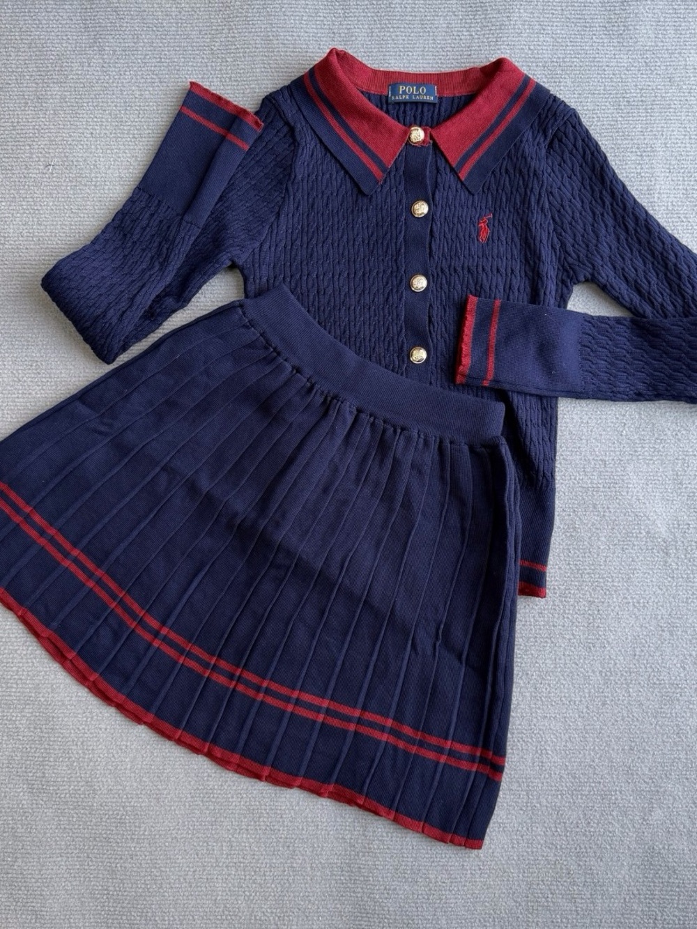 Polo by Ralph Lauren Navy with Red Trim Knit Skirt Set
